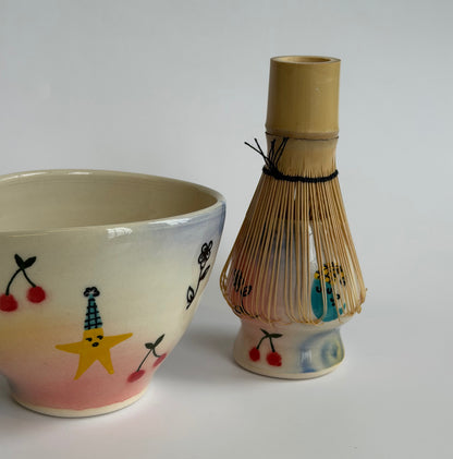 dreamy scene matcha bowl + whisk holder set