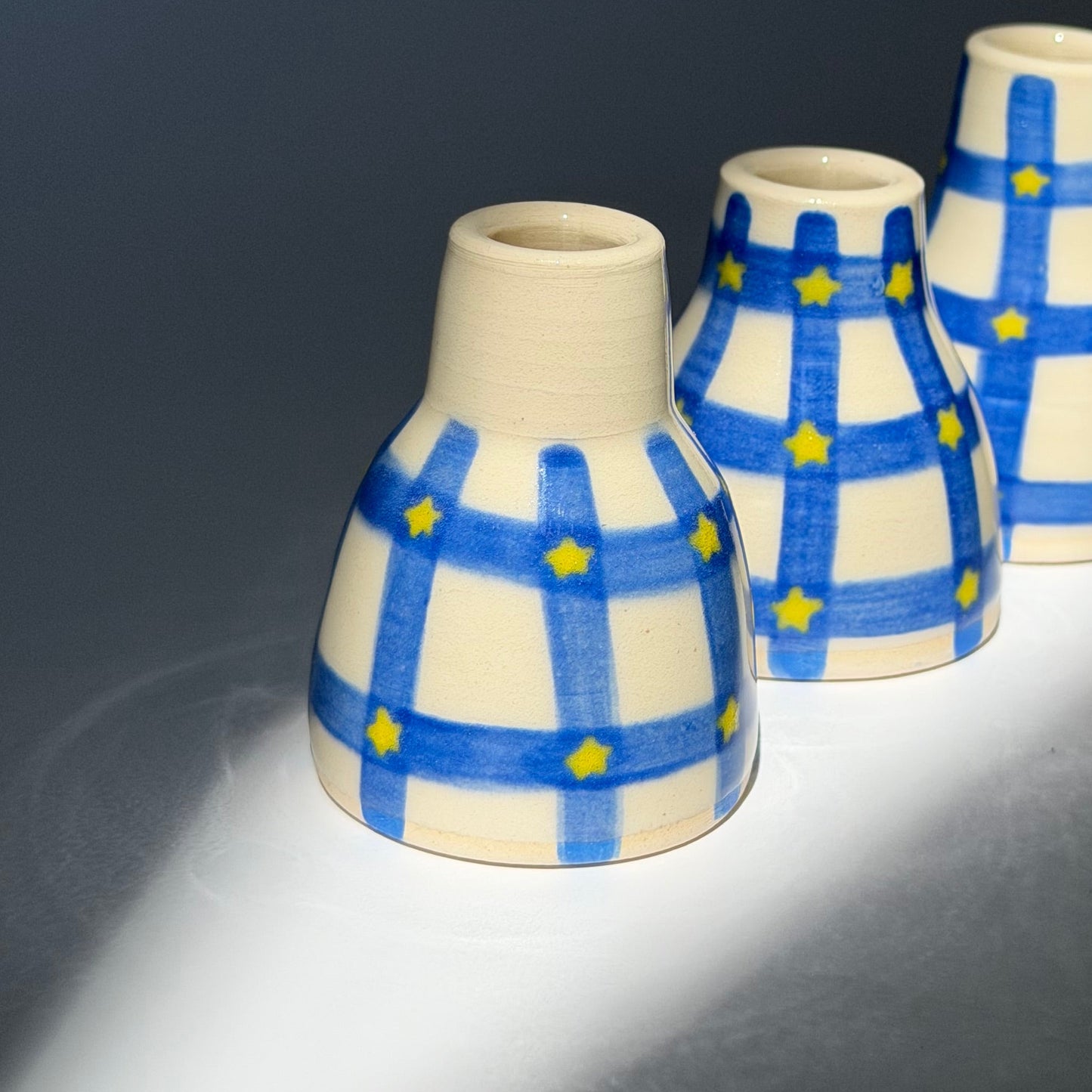 blue grid + star mini vase
