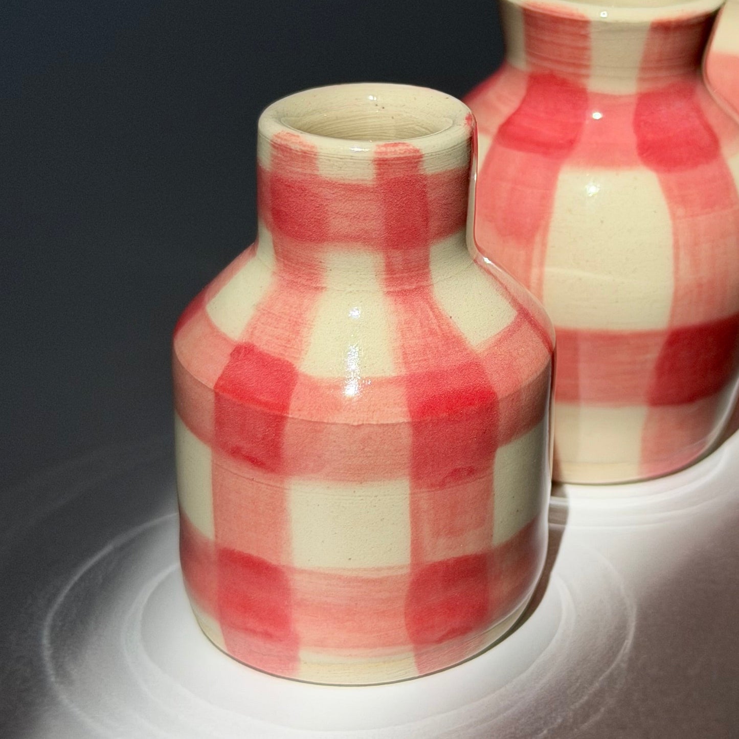 pink gingham mini vase
