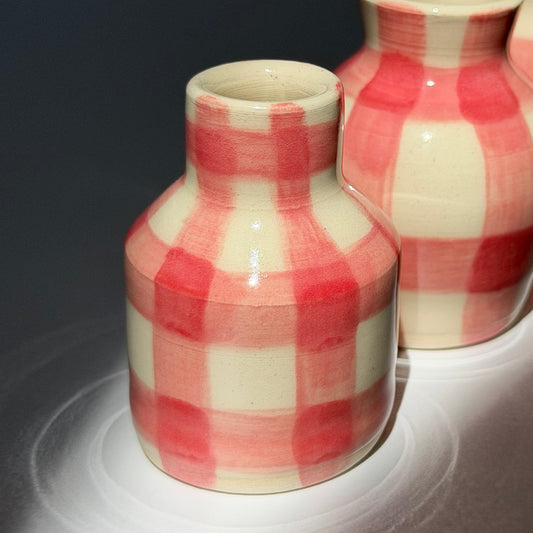 pink gingham mini vase