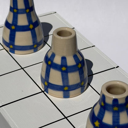 blue grid + star mini vase