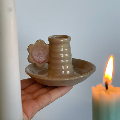 pink flower candlestick holder