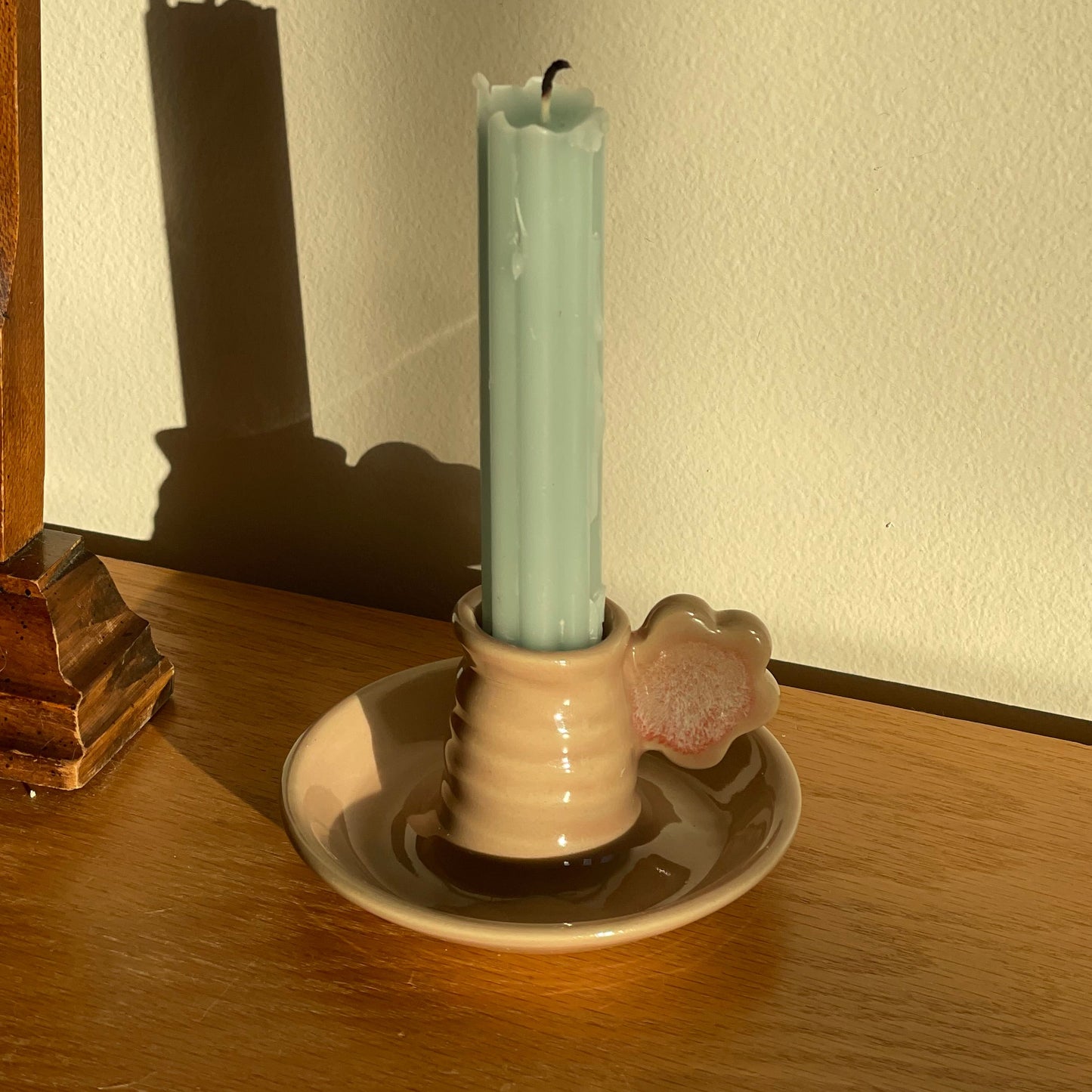 pink flower candlestick holder