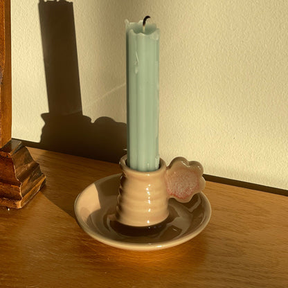 pink flower candlestick holder